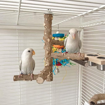 Bird Perch Stand Toy, Natural Wood Parrot Perch Bird Cage Branch Perch Accessories for Parakeets Cockatiels Conures Finches Lovebirds (L)
