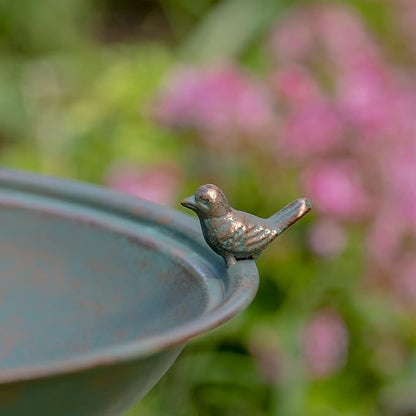 Zaer Ltd. Ornate Pedestal Style Birdbath with Cast Iron Birds on Rim Full Base (Bronze)