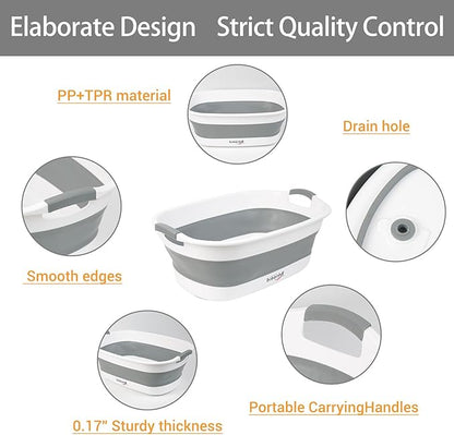 Collapsible Dog Bath Tub for Small Dogs & Cats, Portable Puppy Bath Tub with Water Drain Plug, Space Saving Foldable Pet Bathtub for Indoor & Outdoor Use, Grey