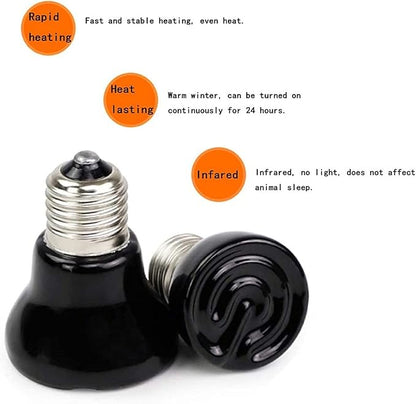 2-Packs 50W Black Ceramic Heat Lamp Mini Reptile Heat Lamp Bulbs E26/E27 Infrared Reptile Heat Emitter Heater Lamp Bulb No Light Lamps for Lizard Brooder Coop Aquarium Habitat Lizard Turtle
