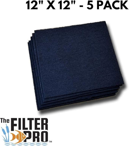 Carbon Fine Filter Media, 3/8" Thick, 12" x 12" Pads, 5 Pack, Perfect for Aquariums, Ponds or Water Gardens, Made in USA