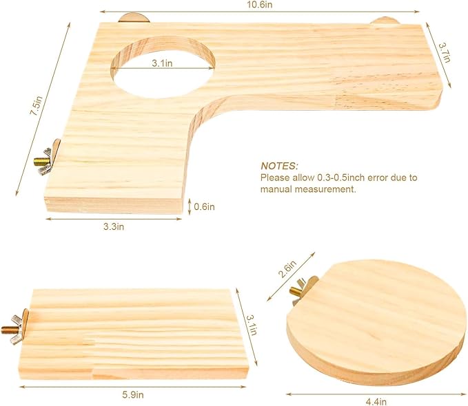Squirrel Gerbil Chinchilla and Dwarf Hamster L-Shaped Pedal Wooden Platform, 3 Pieces of Natural Wooden Parrot HamsterStanding and Jumping Board,for Rat Activity Chinchilla Bird Cage Accessories (H01)