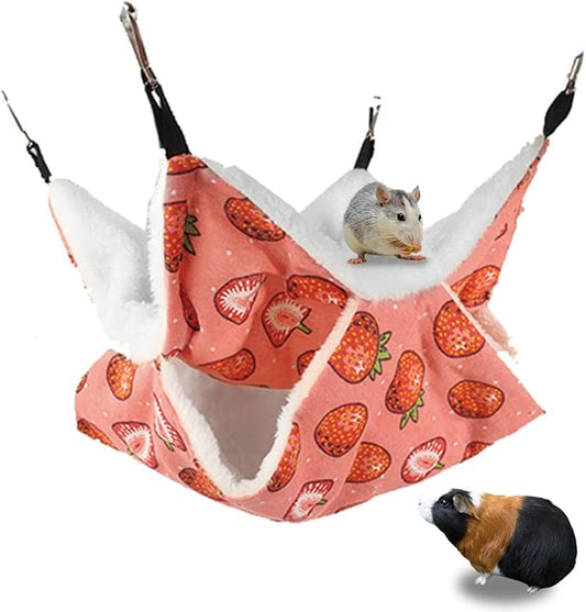 LYART Guinea Pig Rat Ferret Hammock and Warm Bed Small Pet Hideout Tunnel Cave Hanging Bunkbed Hammock Cage Toy for Hamster Sugar Glider Squirrel (1.Hammock)