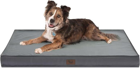 Orthopedic Dog Bed for Large Dogs, Outdoor Waterproof Dog Bed Washable Pet Bed for Large Sized Dogs with Egg Crate Foam Pet Bed Mat, Removable Oxford Cooling Cover, Grey