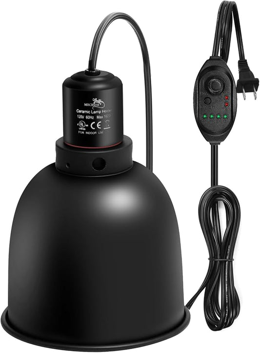 Reptile Light Fixture with Dimming Switch and Timer, 5.5 Inch Deep Dome Reptile Heat Lamp Fixture, Reptile Lamp Fixture Cap for UVB Bulb Basking Heat Bulb for Reptile Glass Terrariums, 1PCS