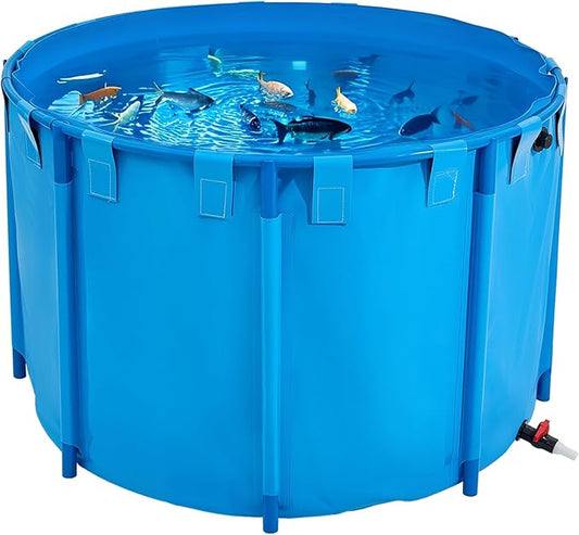 VEVOR KOI Aquarium Tank Above Ground Fish Pond, 450 Gallon Foldable Canvas Fish Pool Pond, Outdoor/Indoor Round No Dig Turtle Goldfish Pond with 304SS Frame and Drain Valve