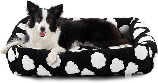 JOEJOY Medium Dog Bed Medium Size Dog, Rectangle Washable Orthopedic Pet Bed with Removable Zipper Cover, Cute Soft Calming Puppy Pet Bed with Jacquard Shaggy Plush & Non Skid Bottom
