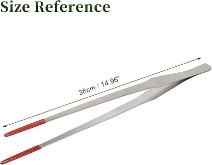 Reptile Feeding Tongs, Stainless Steel Lizard Feeding Tongs, Aquarium Straight Feeding Tweezers for Reptiles with Rubber Tip, Terrarium Feeding Tongs for Gecko, 10.63" L, Black