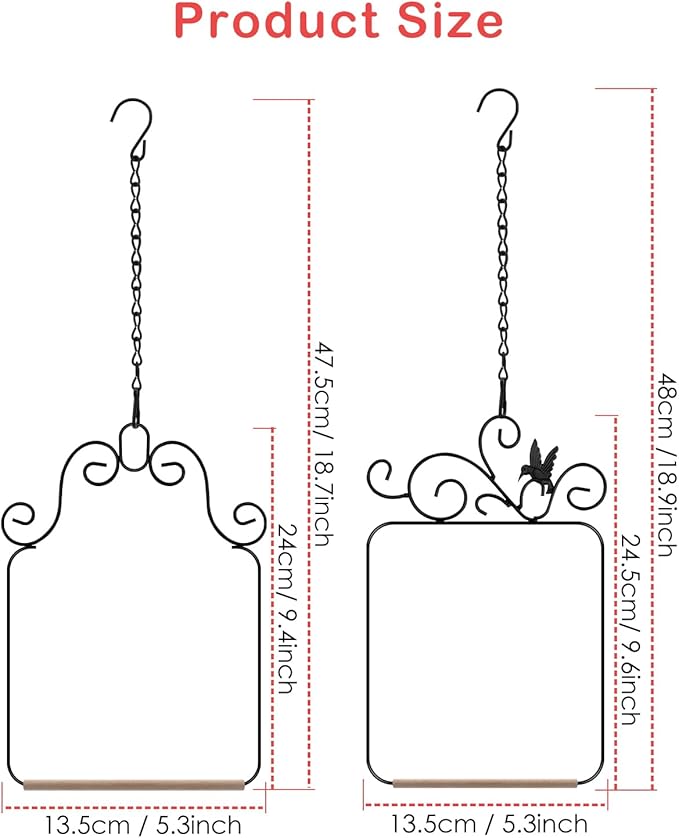 PACETAP Hummingbird Swings and Perches Metal Frame 2 Pack, Wild Bird Swing Outdoor Bird Perch with Wooden Dowel and 2 Hanging Chain for Hanging Indoor, Outdoor, Trunk, Lawn, Patio, Garden (Black)