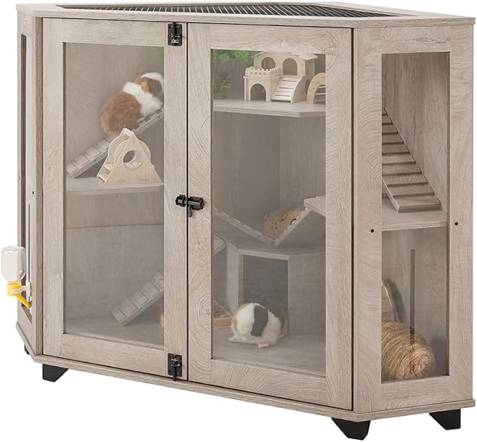 unipaws Chinchillas Cage with Ramp, Rat Cage with House, Hedgehog Cage, Critter Nation Cage for Hamster, Squirrel, Clear Acrylic, Corner Small Animal Cage