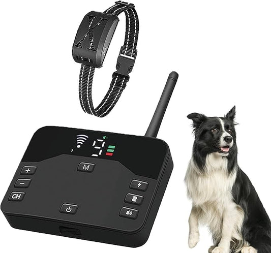 Wireless Dog Fence Dog Training Collar 2 in 1, Electric Pets Boundary Containment System, Adjustable Range Control, Waterproof Receiver, Vibration & Shock, Suitable for All Stubborn Dogs,for1dog