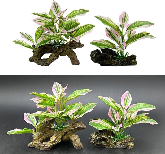 Smoothedo-Pets Fish Tank Decorations Aquarium Decor Ornaments Betta Pink Leaf pad Hammock Artifical Driftwood Goldfish Bowl Accessories (Light Pink Set)