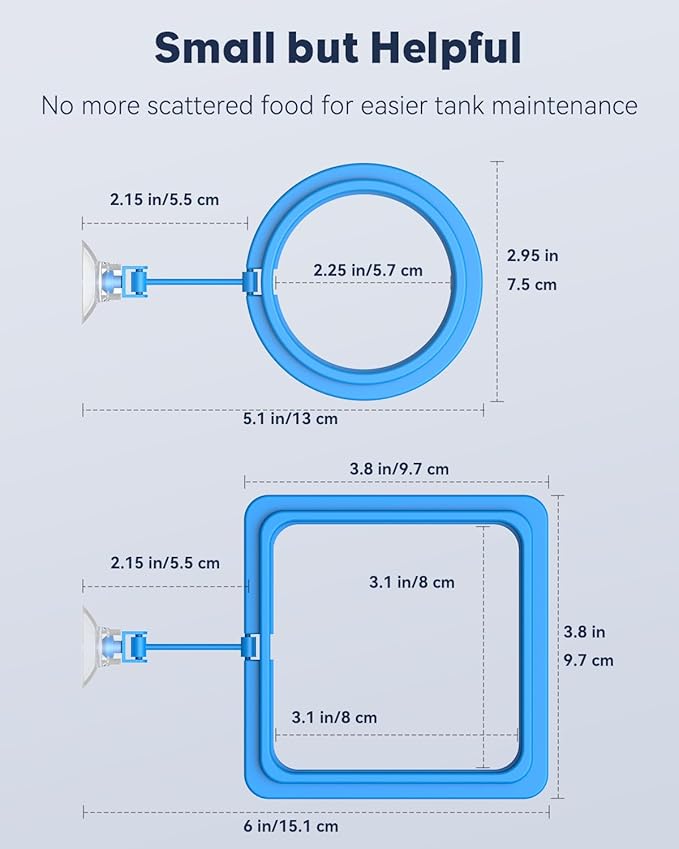 Pawfly 2 Pcs Fish Feeding Ring for Aquarium – Round and Square Floating Food Feeder with Suction Cup for Betta, Goldfish, Guppy, Turtle & Small Fish