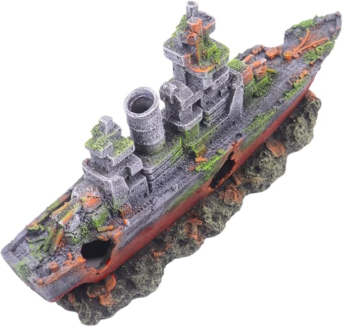 Aquarium Shipwreck Sunken Pirate Ship, Submarine Fish Tank Decorations Resin Battleship for Betta Extra Large XL for 55-75 Gallon Tank