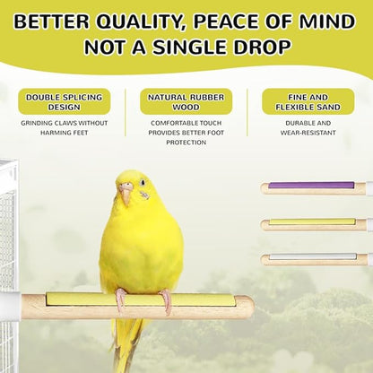 2-Pack 7.8" Bird Perches with Sandy Grip Natural Wood & Stand for Small Birds Cage Accessories for Parakeets, Cockatiels, Lovebirds; Foot Health & Nail Care