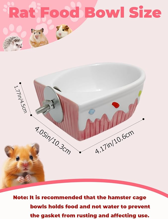 Chinchilla Food Bowl Ceramic Guinea Pig Cage Feeder Hanging Bunny Food Dish Small Animal Feeding Bowls for Syrian Hamster Ferret Gerbils (Pink)