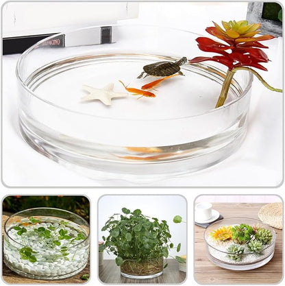 Fish Bowls for Centerpieces, Glass Bowl Decorative Width 7.9", Height 3.1", Lotus Flower, Succulent, Round Glass Vase for Wedding Party Event, Home Office Decor