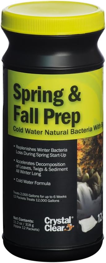 CrystalClear Spring & Fall Prep - Cold Water Natural Bacteria with Barley - 12 Packets Treats Up to 12,000 Gallons
