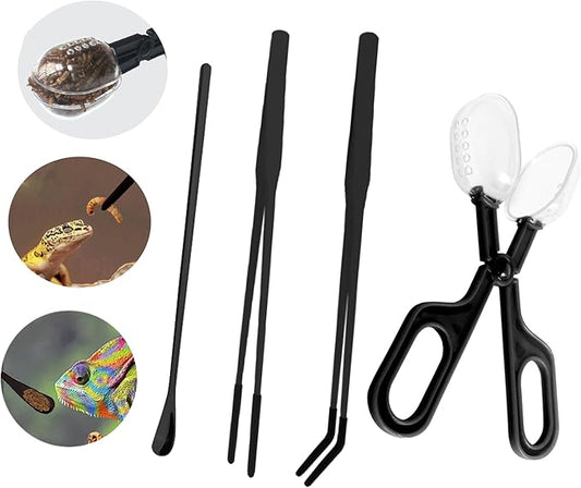 Reptile Long Handle Feeding Tools,2Pcs Extra Long Stainless Steel Reptile Feeding Tongs with Rubber Tip, 1Pcs Reptile Feeding Spoon, 1Pcs Plastic Reptile Feeding clamp,Terrarium Feeder Tool