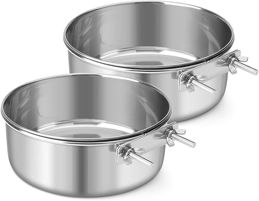 Dog Bowl Stainless Steel Dog Bowls Pet Hanging Food Water Bowl Cage Feeding Cup Feeder for Dogs Cats Rabbits Birds Small Animal (X-Large (2pcs)