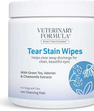 Veterinary Formula Smart Coat Complex Tear Stain Wipes for Dogs & Cats, 100 ct – Gently Wipe Away Debris and Clean Stains Around The Eyes of Pets, Fragrance-Free and Pre-Saturated