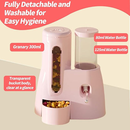 2-in-1 Hamster Water Bottle & Food Dispenser - Leak-Resistant Design for Glass/Wire Cages (120ml/4oz BPA-Free + Double Seal Nozzle) Dwarf Hamster & Mice Essentials (Pink, 6.3×5.1×4.3)