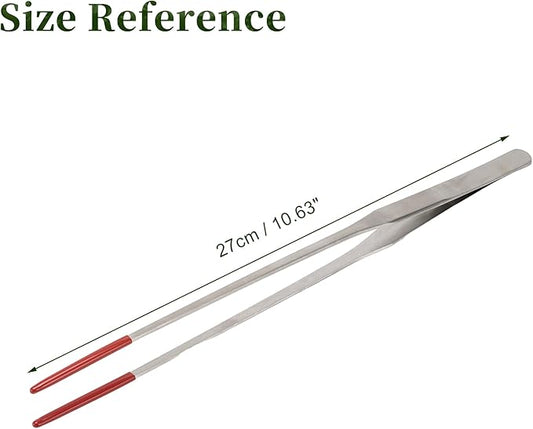 Reptile Feeding Tongs, Stainless Steel Lizard Feeding Tongs, Aquarium Straight Feeding Tweezers for Reptiles with Rubber Tip, Terrarium Feeding Tongs for Gecko, 10.63" Length, Red