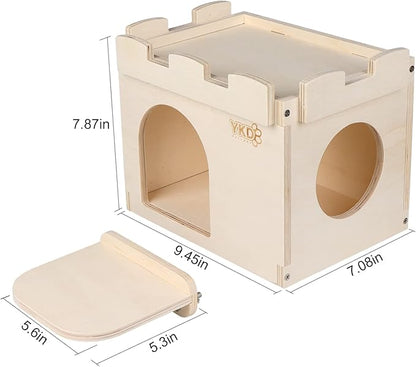 Castle Chinchilla House - Small Animal Hideout for Chinchilla Guinea Pig Hedgehog, or Rat - Ventilated Wooden Hamster Habitat with Multiple Doors - Made from Natural Wood