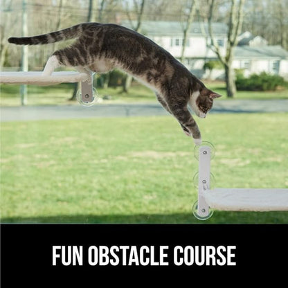 GORILLA GRIP Cat Window Perch, Foldable Cat Window Hammock Bed with 6 Large Suction Cups, Cordless Indoor Wall Shelves, Strong Metal Frame Holds 30lbs, Reversible Washable Sherpa Cover, Small Beige