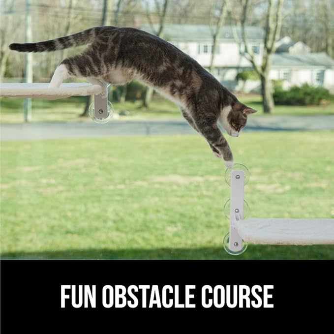 GORILLA GRIP Cat Window Perch, Foldable Cat Window Hammock Bed with 6 Large Suction Cups, Cordless Indoor Wall Shelves, Strong Metal Frame Holds 40lbs, Reversible Washable Sherpa Cover, Large Beige