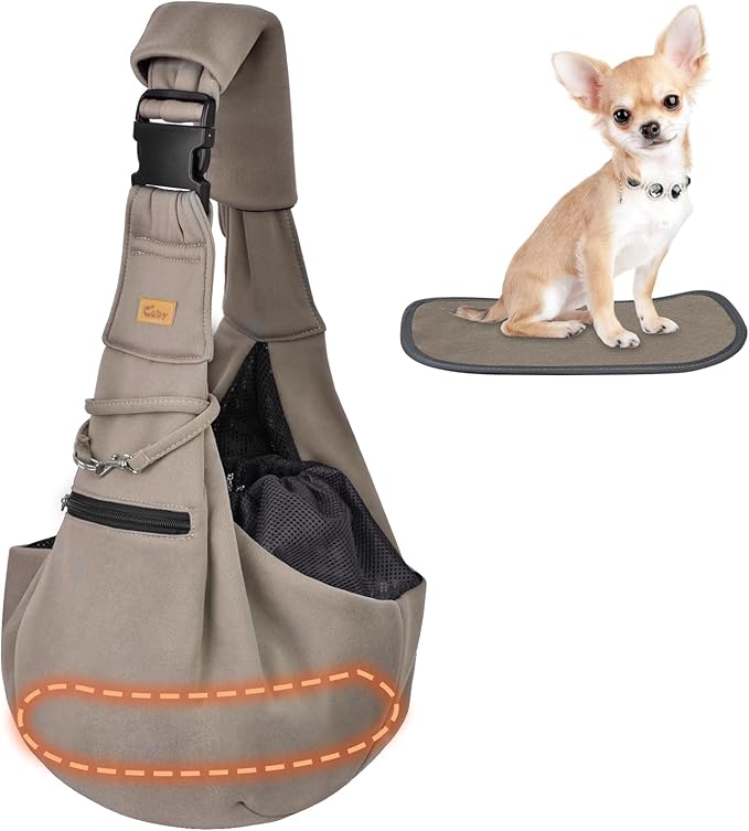 CUBY Dog and Cat Sling Carrier - Hands Free Reversible Pet Papoose Bag - Soft Pouch and Tote Design - Suitable for Puppy, Small Dogs Cats Outdoor (Khaki Senior, Adjust Strap 2.0)…