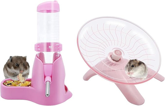 Wontee Hamster Water Bottle Water Dispenser Hamster Silent Exercise Running Wheel for Dwarf Hamsters Gerbil Mice (Pink, 125ML)