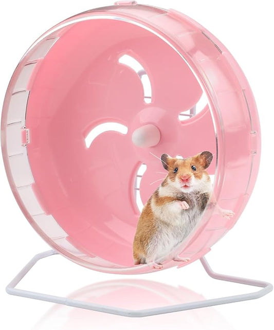 Pink 8.4" Silent Hamster Wheel with Height-Adjustable Stand, Quiet Spinning Hamster Exercise Wheels, Small Animal Chinchilla Running Toys Cage Accessories for Gerbils Mice Rats (Pink)