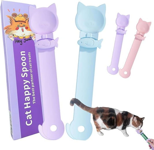 2 Pack Cat Treat Squeeze Spoon, Lickable Dispenser for Wet Food & Puree, Multi-Function Feeding Tool with Ergonomic Design, Easy to Clean (Pink&Purple/Blue&Purple)