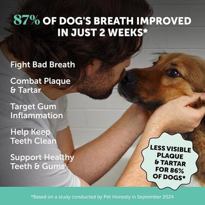 Dog Breath Freshener Dental Powder for Teeth Cleaning Plaque Off, Dental Care for Dogs, Tartar Remover for Teeth with Natural Herbal Blend + Postbiotics (Mint - 30 Servings)