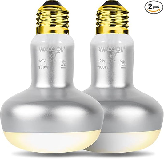 WACOOL 2 Pack 100W Reptile Heat Lamp Bulbs - Intense Basking Spot Lights for Bearded Dragons, Lizards, Turtles, Tortoises, Geckos - UVA Daylight Heat Lamp for Terrariums, Vivariums & Enclosures