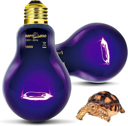 REPTI ZOO 2PCS Reptile Heat Lamp, 150W Night Heat Bulb Moonlight Bulb Purple Infrared Heating Lamp Simulate Natural Moonlight Night Heat Bulb for Reptile Amphibian