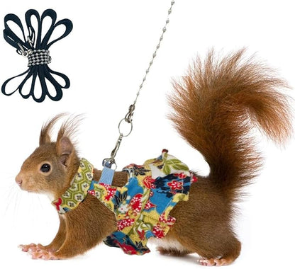 3 Sets Squirrel Leash and Harness Set,Traction Rope Strap, Ferret Harness Vest, Adjustable Flora Small Animal Harness Vest for Ferret, Dwarf Chinchilla, Guinea Pig, Fancy Rat (Medium)
