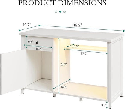 4ever2buy 55-75 Gallon Fish Tank Stand with Power Outlets, LED Light, Heavy Duty Aquarium Stand with Cabinet for Fish Tank Accessories Storage, for Turtle Tank, Reptile Terrarium, 1100LBS, White
