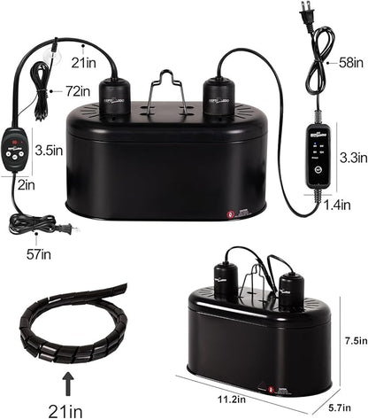 REPTI ZOO Dual Reptile Light Fixture with Dimming Thermostat and Timer, Deep Dome Lamp Fixture with Independent Reptile Dimming Thermostat Heat Bulb Temperature Controller and Timing Function