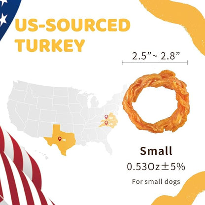 iPaw Turkey Tendons for Dogs Value Pack, 100% Turkey and US Sourced Raw Material, Hypoallergenic, All Natural Human Grade Puppy Chew, Rawhide Alternative Dog Treats, 10 Units/Bag Ring (Small)