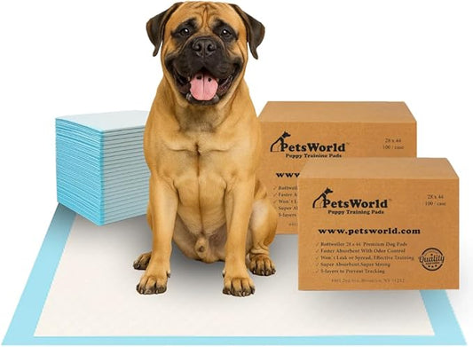 PETSWORLD 2XL Puppy Pads, 28x44 Inch, 200 Count| Ultra-Absorbent, Leak-Proof Dog Pee Pads for Potty Training