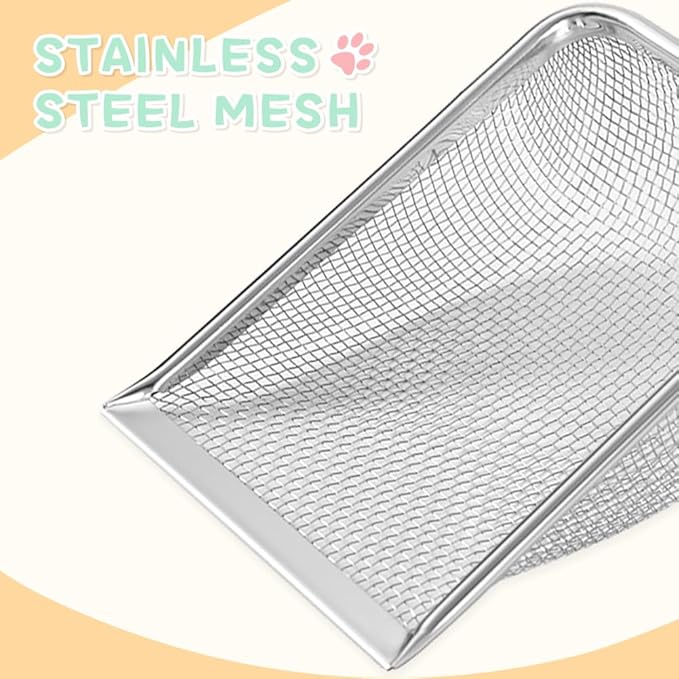 Cat Litter Scoop,Sturdy Litter Cleaner Corner Shovel,Stainless Steel Mesh Litter Shovel,Easy to Clean Reptile Terrarium Sand Waste,Beach Shovel(Green)
