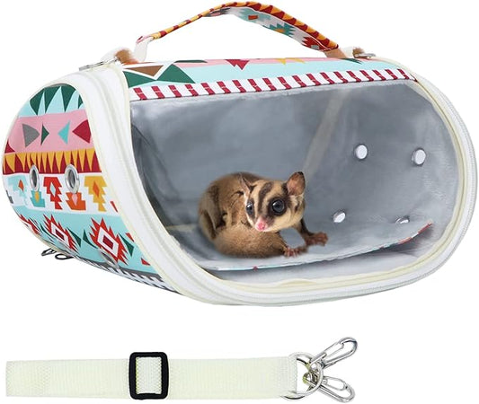 Wontee Small Pet Carrier Hamster Carrier Bag Portable Travel Carrier for Hamsters Mouse Baby Guinea Pig Hedgehog Sugar Glider Small Birds (M, Pink Ethnic)