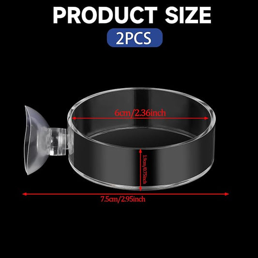 60mm Fish Tank Feeder Dish Aquarium Shrimp Feeder Dish with Suction Clear Fish Tank Feeding Bowl Round Clear Dishes Tray（2pcs）