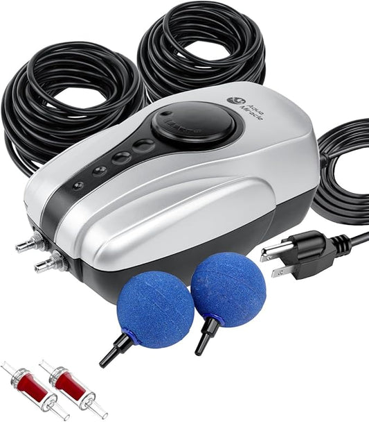 AquaMiracle All-in-One Koi Pond Aerator for Outdoor Ponds up to 1000 Gallons, Pond Air Pump Pond Aeration System with Double Outlet Airline Tubing Air Stones Check Valves