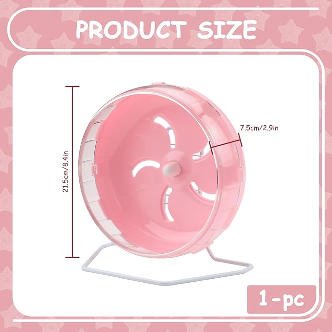 Pink 8.4" Silent Hamster Wheel with Height-Adjustable Stand, Quiet Spinning Hamster Exercise Wheels, Small Animal Chinchilla Running Toys Cage Accessories for Gerbils Mice Rats (Pink)