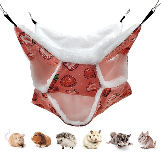 LEFTSTARER Triple-Layer Sugar Glider Hammock, Small Pet Cage Hammock, Sugar Glider Cage Accessories Hamster Bedding Small Animals Bed for Chinchilla Parrot Ferrets Rat Playing Sleeping (A. Strawberry)