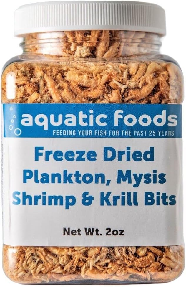 Aquatic Foods Inc. Plankton, Mysis Shrimp & Arctic Krill Bits- Freeze Dried for for Marines, Corals, Anemones, Koi & Pond Fish, Cichlids, All Tropical Fish…2oz Small Jar