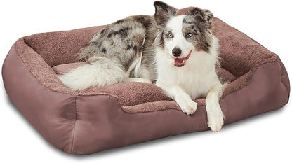 Large Dog Bed, Soft Calming Pet Bed Comfort Large Washable Dog Couch with Nonskid Bottom, Breathable, Brown
